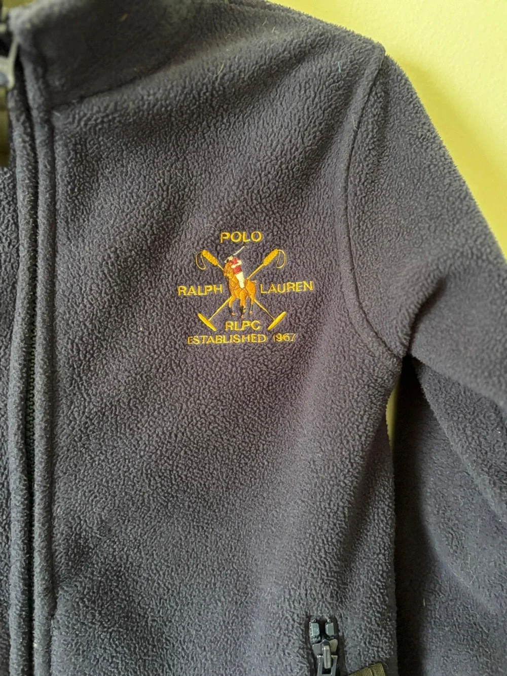 Ralph Lauren Kids Navy Fleece Zip Jacket with Gold Embroidered Crest